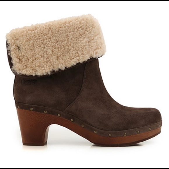 Ugg Lynnea Clog Boots  Suede Sherpa Booties - Picture 1 of 6